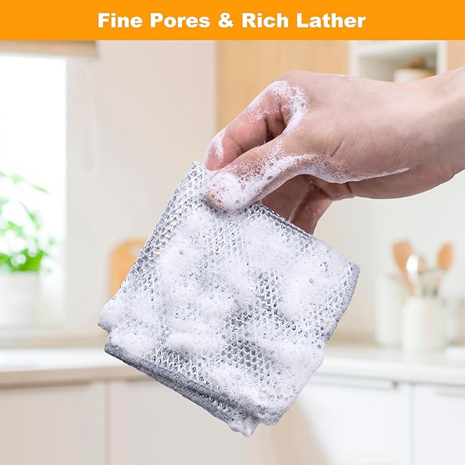 Inkhut Non Scratch Wire Dishcloth, Multipurpose Wire Dishwashing Rag for Wet and Dry, Multifunctional Dish Rags for Washing Dishes, Reusable Steel Wool Scrubber for Kitchen Cleaning