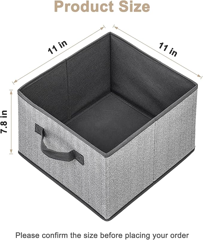 Storage Baskets, 11-Inch Woven Fabric Bins, Storage Cubes with Reinforced Handles, Organizer Bins for Closet Shelves, Foldable, for Toys, Clothes, Natural Beige (2PCS/Grey-11*11*7.8inch)