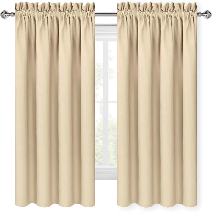DWCN Blackout Curtains Room Darkening Thermal Insulated Bedroom Curtains Window Curtain Panels, 52 x 63 inches Long, Set of 2 Beige Rod Pocket Drapes