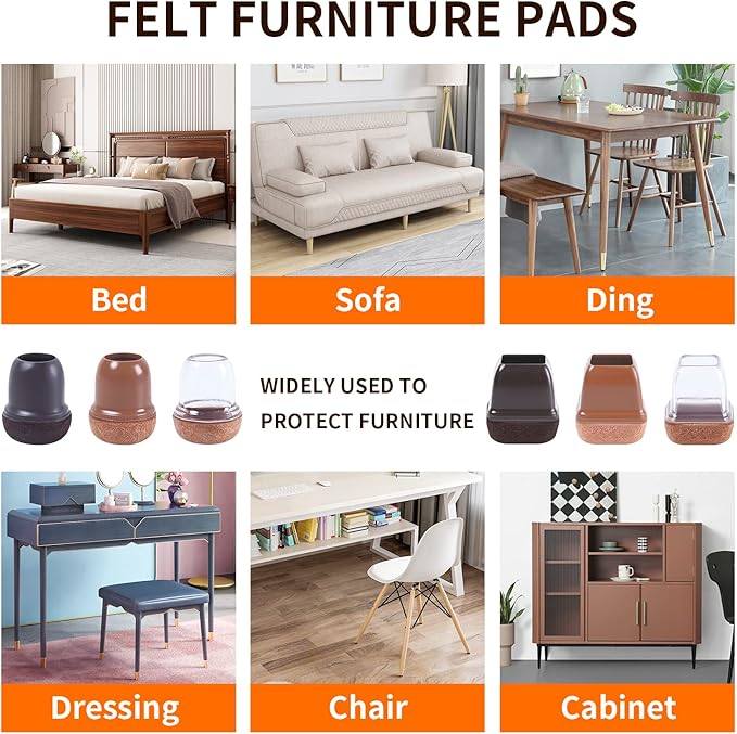 24 PCS Extra Small Silicone Chair Leg Floor Protectors with Felt, Chair Leg Caps, Felt Furniture Pads, Floor Protectors for Chair, Table Chair Leg Covers Cups, No Scratches (Fit 0.5"-0.8", Dark Brown)