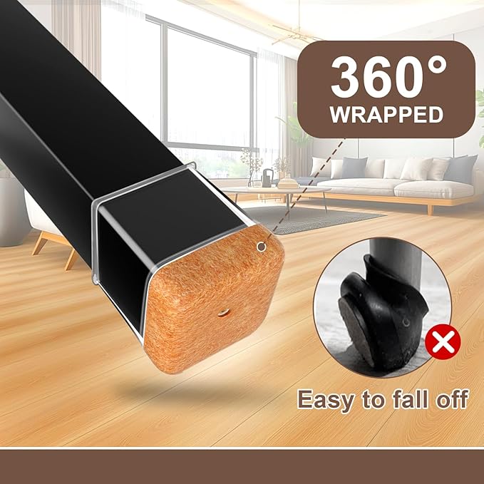 20 Pcs Chair Leg Floor Protectors for Hardwood Floors, Clear Rubber Furniture Sliders with Felt, Silicone Furniture Leg Caps Covers (Fit Square Diameter:13/16" to 1")