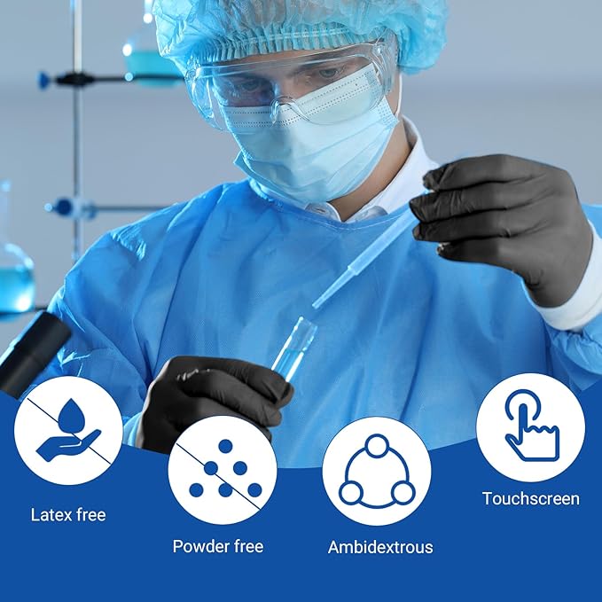 JMU Nitrile Exam Gloves Large Bulk, 2000 Count, 3.5Mil Black Disposable Gloves Latex Free Powder Free