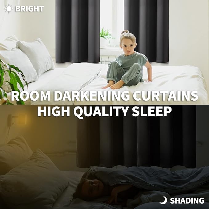 BGment Thermal Blackout Curtains 63 Inches Length for Bedroom Window, Dark Grey Room Darkening Insulated Drapes with Rod Pocket for Living Room, 42 x 63 Inch, 2 Panels