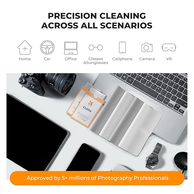 K&F CONCEPT 6 Pack Lens Cleaning Cloth | Microfiber Cleaning Cloth | Glasses Cleaning Cloths | Eyeglass Lens Cleaner | Eyeglasses, Camera Lens, VR/AR Headset, and Screen Cleaning | White & Grey