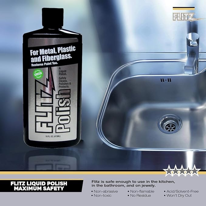 Flitz Multi Purpose Metal Polish Liquid - 3.4oz Bottle of USA-Made Tarnish Remover - For Aluminum, Chrome, Brass, Nickel, Silver - Non-Abrasive Metal Cleaner and Polish, Restorer (6 Pack)
