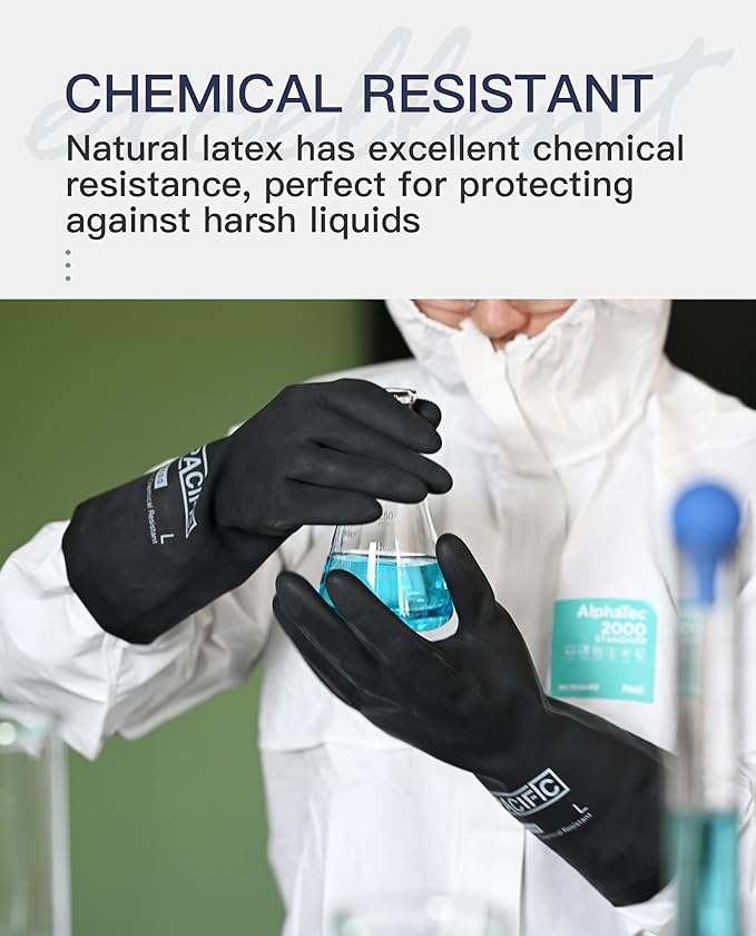 PACIFIC PPE Chemical Resistant Gloves, Heavy Duty Industrial Rubber Gloves, Resist Acid, Alkali and Oil, 12.6", XX- Large