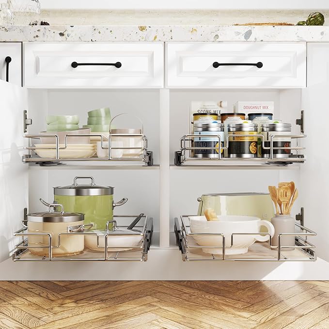LOVMOR Pull Out Cabinet Organizer 30" W x 21½" D, Kitchen Cabinet Pull Out Shelves Slide Out Storage