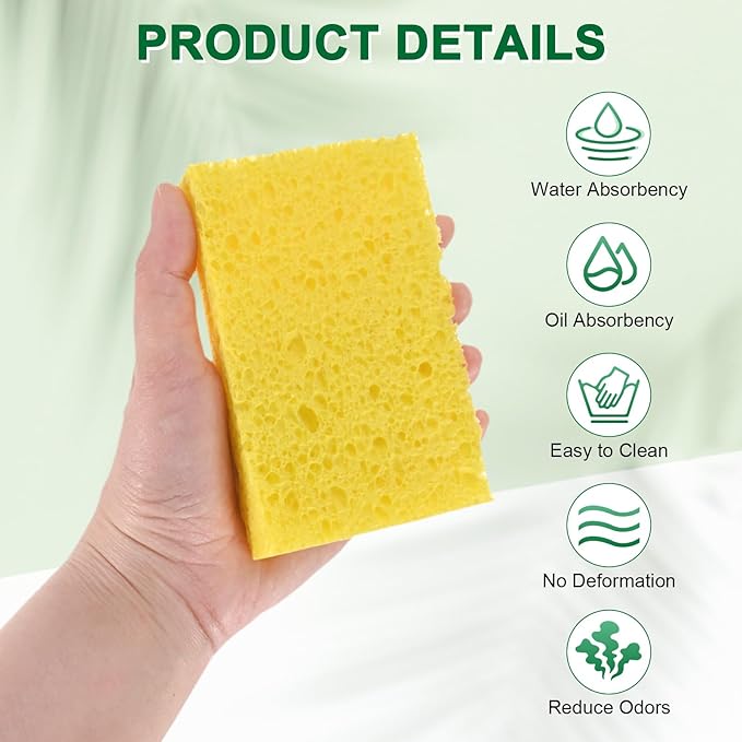 12-Pack Kitchen Sponges, Condense Eco Cellulose Non-Scratch Scrub Heavy Sponge for Kitchen/Household/Bathroom, Clean Tough Messes Dish Scrubber [Yellow]
