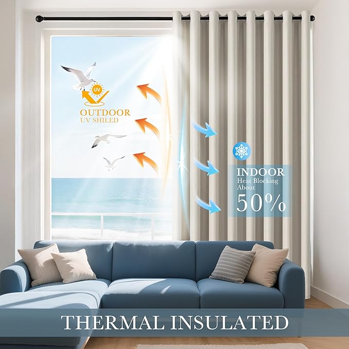 PONY DANCE Cream Blackout Curtains for Bedroom - 2 Pieces Thermal Insulated Room Darkening Drapes Noise Reducing Solid Grommet Top Window Curtain Panels for Home Decoration, 42" W x 60" L