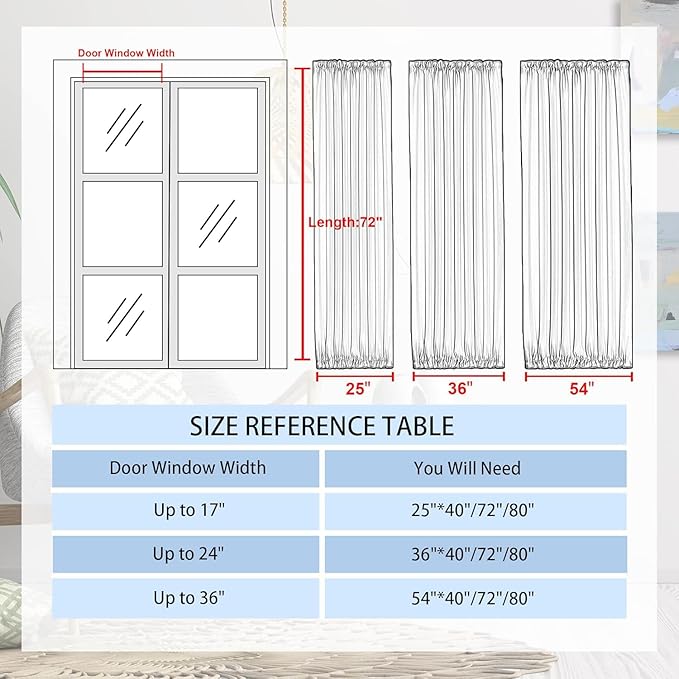 DWCN French Door Curtains – Rod Pocket Thermal Blackout Curtain for Doors with Glass Window, Kitchen and Patio Doors for Privacy, 12 X 72 Inches Long, 1 Curtain Panel with Tieback, Beige
