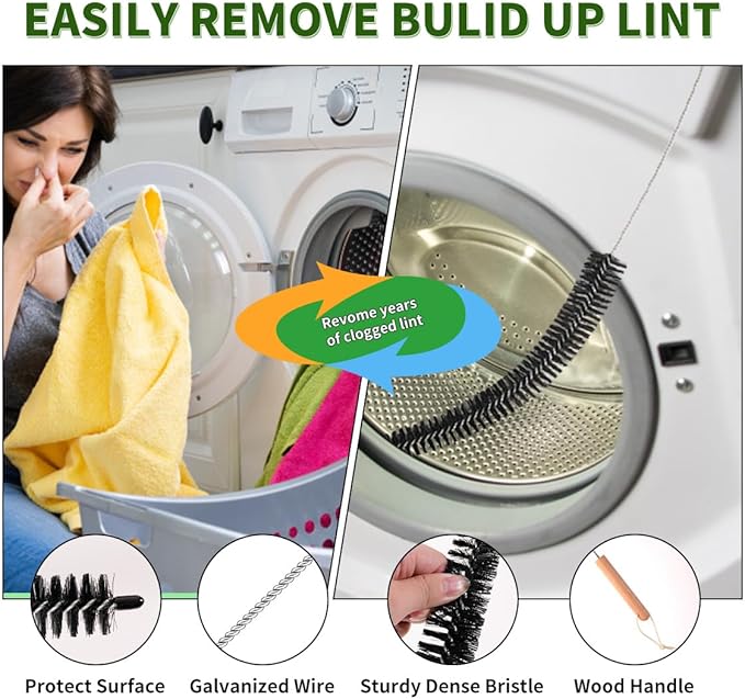 Dryer Lint Brush Vent Cleaner 30 inch Refrigerator Coil Cleaning Brushes Clothes Trap Duct Remover, Crevice Cleaning Brush, Washing Machine Cleaning Tools for Household (2 Pack)
