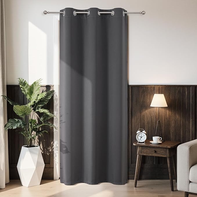 Joydeco Blackout Door Curtain for Doorway Privacy 78 Inches Long, Grommet Closet Curtain for Open Closet, Room Divider for Bedroom Living Room (Grey, 40Wx78L, 1 Panel)