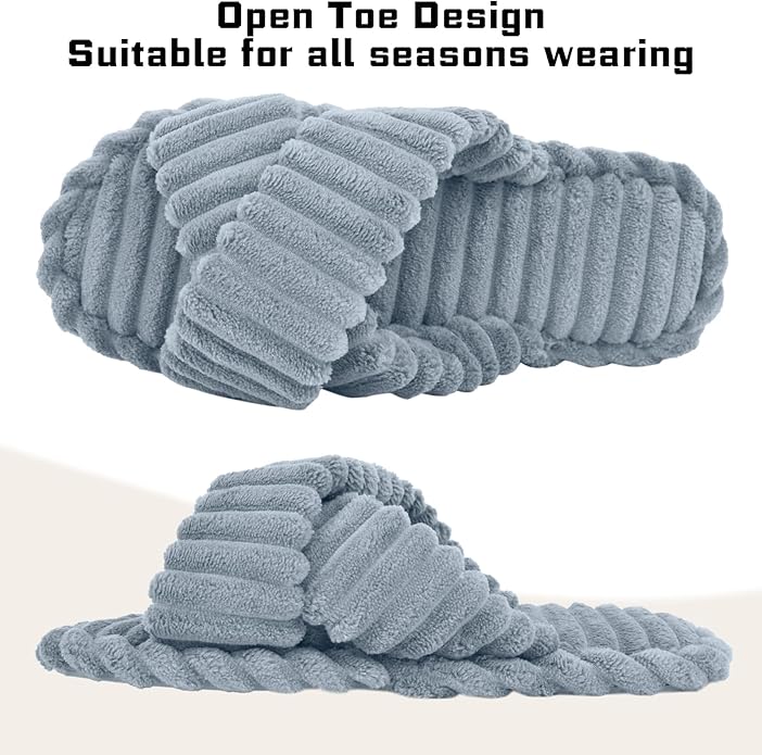 ZOORON Women's Cozy Slippers Crossbands & Durable Foam - Soft Plush Lined Non-Slip Indoor Outdoor Open Toe Shoes Trendy Gift