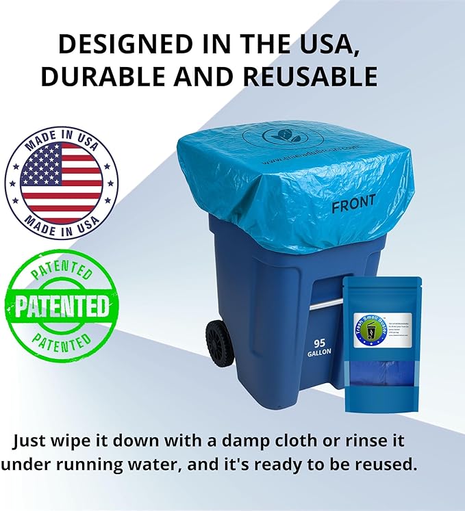 Trash Can Cover Biodegradable Odor Eliminating Bag with Elastic Rubber Band Lemon Scented Durable Chemical Free 95 Gallon 3 Pack