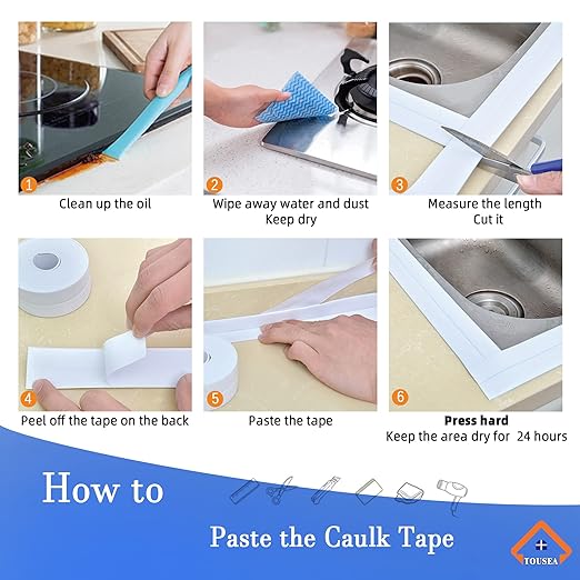 TOUSEA White Caulk Tape for Bathtub Self Adhesive,1.5" x 19.7Ft sealant Caulk Strip Caulking Sealing Tape for Kitchen Countertop,Bathroom,Toilet,and Bathtub Floor Wall Edge Protector