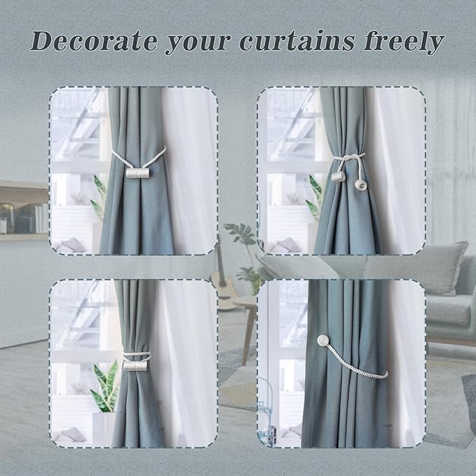 Hion Magnetic Curtain Tiebacks Dark Brown 6 Pack, Curtain Tiebacks Buckles Holdbacks Holders Hooks Clip for Home Bedroom Office Decorative Thick or Thin Curtain