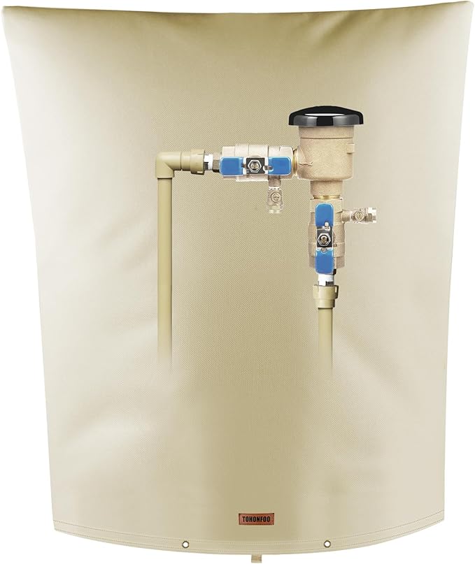 Backflow Preventer Pipe Insulation Cover (5°F) - Irrigation Sprinkler Valve Insulated Pouch - Water Well Pump Cover - Sturdy 5 Layers for Winter Freeze Protection, 26" W x 40" H, Beige