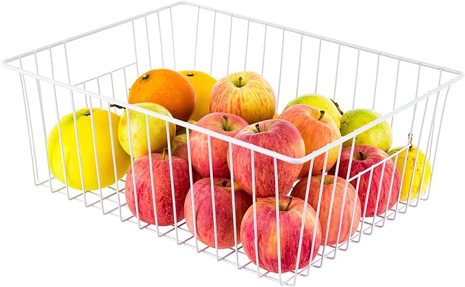 16" L x 12" W Wider Freezer Storage Organizer Baskets Container, Deep Metal Wire Chest Upright Refrigerator Divider with Built-in Handles for Cabinet, Pantry, Closet, Kitchen