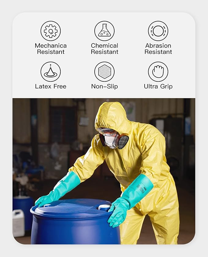 PACIFIC PPE 2 Pairs Chemical Resistant Nitrile Gloves, Resist Household Acid, Alkali, Solvent and Oil, 28 mil, 18", XX-Large