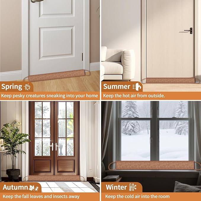 QUOLIX Triangle Under Door Draft Stopper Bottom Door Gap Filler & Seal Windproof Coating Cover Fits 30” to 36” Door Block Noise, Sound, Hot Air, Light, Bugs Easy Install Draft Blocker (38inch-Brown)