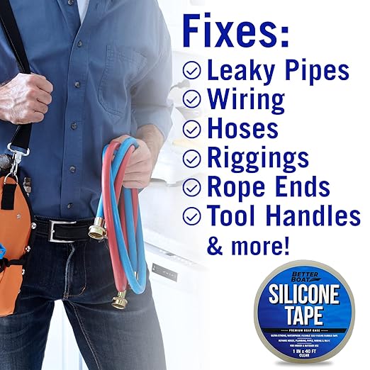 Clear Heavy Duty Silicone Tape, Self-Fusing Rubber Hose and Plumbing Water Pipe Repair Seal, Coax Electrical or Waterproof Tape for Leaks, 40ft