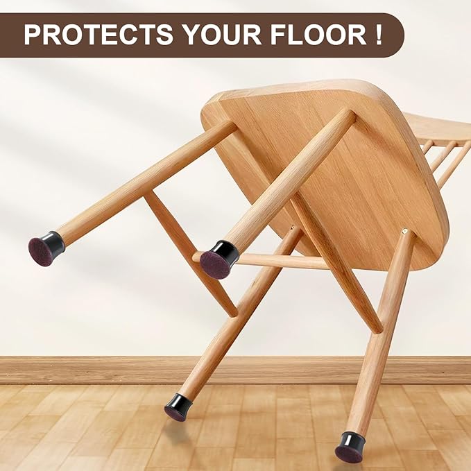 20 Pcs Chair Leg Floor Protectors for Hardwood Floors, Black Rubber Furniture Sliders with Felt, Silicone Furniture Leg Caps Covers, Fit Round Diameter (1.2" to 1.4")