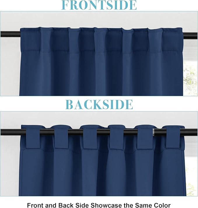 RYB HOME Blackout Kitchen Curtains, Thermal Insulated Back Tabs Window Curtain Room Darkening Shades Ideal Match for Bathroom Basement RV, Navy, Width 42 inch x Length 63 inch, 2 Panels Set