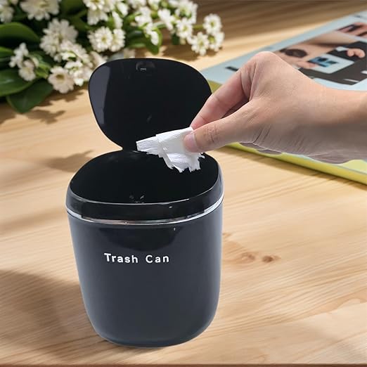 0.8 Gallon Desktop Mini Trash Can with Push-Open Lid, Small Waste Baskets Includes 50 Free Bags, Small Eco-Friendly PP Waste Bin for Office Desk, Bedroom, Bathroom Tiny Garbage Can (Black)