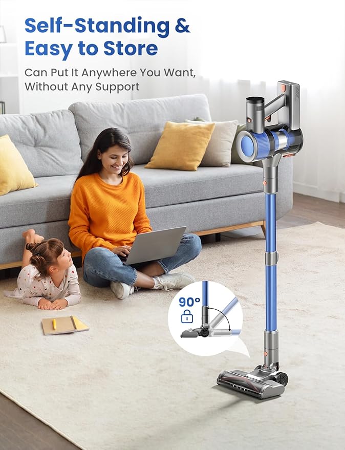 Dzaki Cordless Vacuum Cleaner, Stick Vacuum with Smart LED Display, 50KPA 55Mins Vacuum Cleaners for Home, Powerful Suction, Anti-Tangled Lightweight Rechargeable Vac for Pet Hair, Carpet, Hard Floor