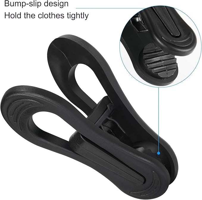 Tinfol 50pc Plastic Coat Hanger Clips, Black Strong Pinch Grip Finger Clips for Skirt Pant Hangers, Multi-Purpose Clothes Hanger Clip for Rounded Hangers