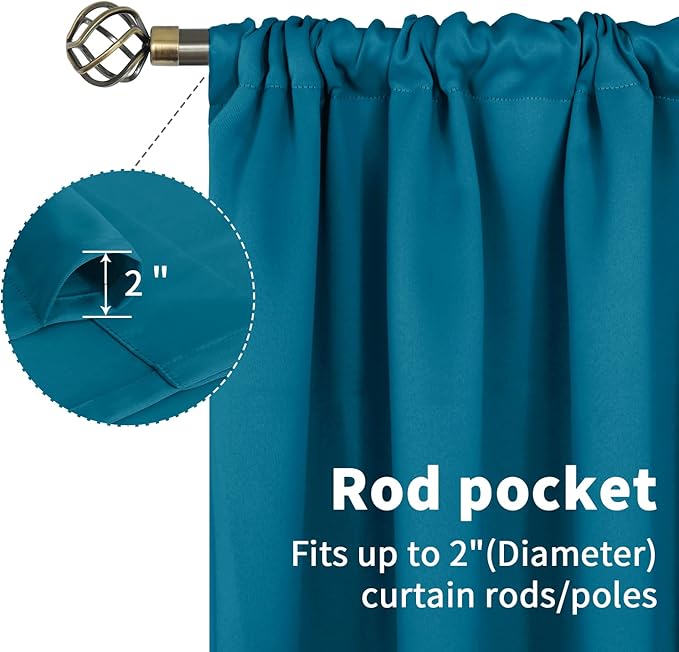 BGment Peacockblue Blackout Curtains for Bedroom 63 Inch Length 2 Panels - Thermal Insulated Window Drapes with Rod Pocket Room Darkening for Living Room, 42 x 63 Inch