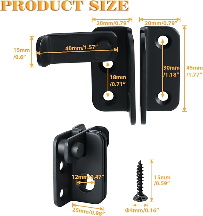 Alise Flip Latch Gate Latch Black,Shed Door Latch Barn Door Lock Shed Lock Shed Latch,Stainless Steel Locking Latches for Shed Barn Fence Chicken Dog Cage Window Cabinet Backyard Garage Doors,S-Size