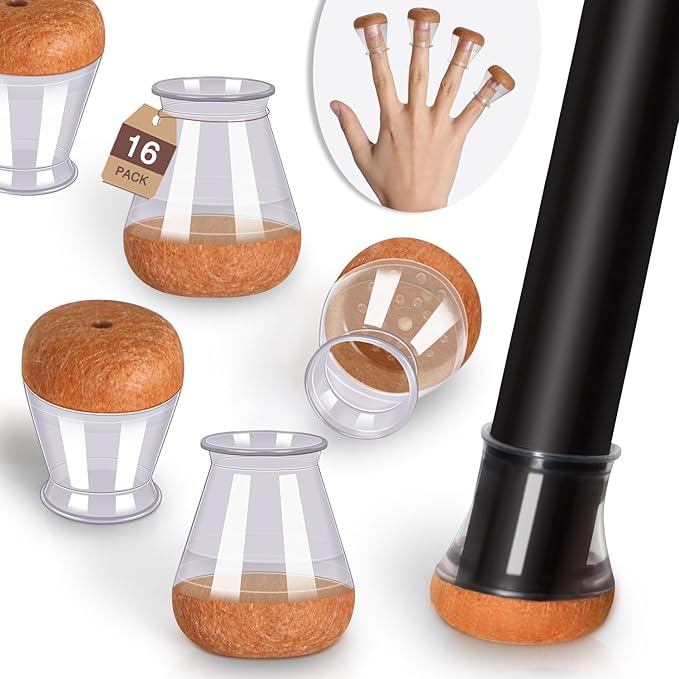 Chair Leg Floor Protectors Chair Leg Protectors for Hardwood Floors Felt Silicone Caps Strengthen Bottom Protection Anti-Scratch Reduce Noise 16 Pack Clear Round Small Fit 1/2" to 3/4" (14-19mm)