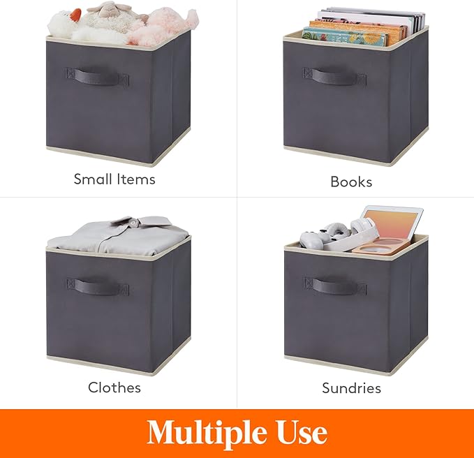 Lifewit Collapsible Fabric Storage Cubes Bins Set 11 Inch, Foldable Cubby Organizers Boxes, 6 Pack Organizing Baskets for Shelf, Closet, Utility Room, Storage Room, 18L Gray