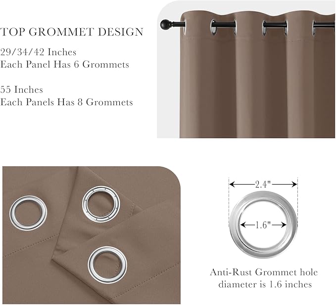 PONY DANCE Blackout Curtains for Bedroom 63 Inch Length 2 Panels Set, Thermal Insulated Energy Saving Grommet Top Window Treatment Drapes for Living Room, W34 x L63 Inch, Mocha
