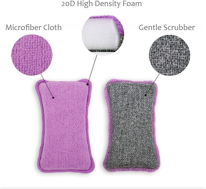UPSTAR Dish Sponges Kitchen, Microfiber Cleaning Scrubber for Dishwashing, Sink, Basin and Multi-Pupose, Non-Scratch, Size.S Pack of 8