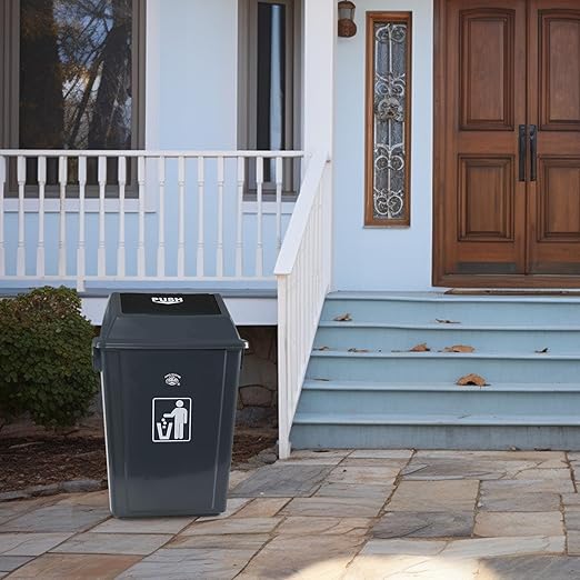4-Pack 13 Gallon Plastic Trash Cans with Lids, Large Grey Garbage Waste Bin