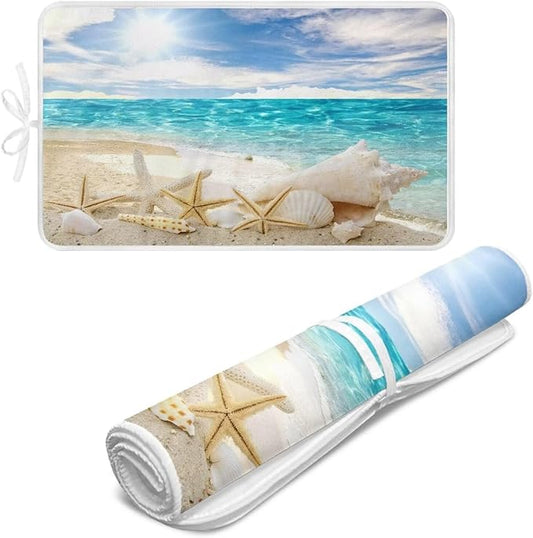 Ironing Mat Hawaiian Beach Heat Resistant Ironing Blanket Thick Portable Travel Ironing Pad for Table Top Washer and Dryer,Large Foldable Ironing Padding 32 x 16 Inch