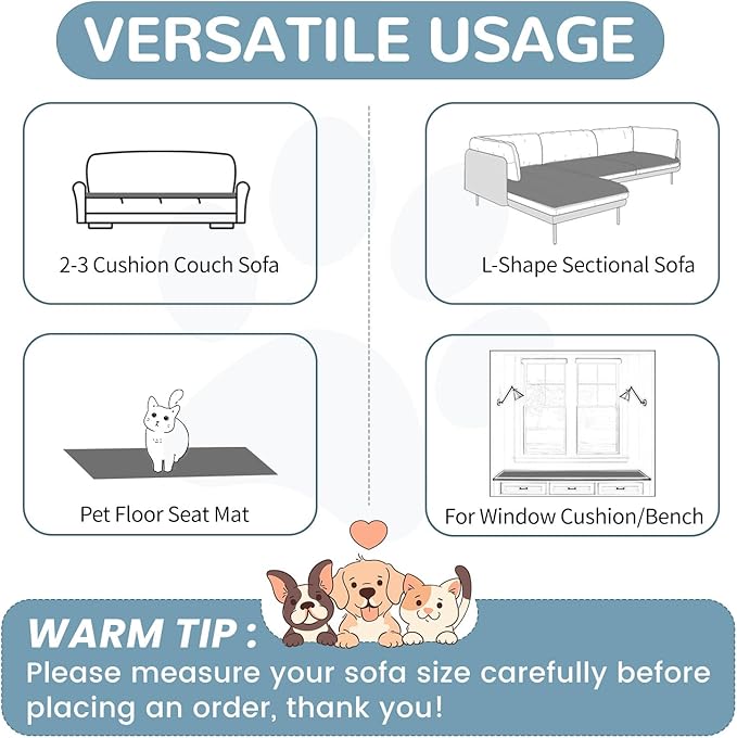 OTOB Sofa Covers for 3 Cushion Couch Washable, Fuzzy Non Slip Pet Friendly Couch Cover Protector Love Seat, All Seasons Soft Plush Furniture Bed Mats Sofa Slipcovers (Dark Gray, 31.5" x 70.9'')