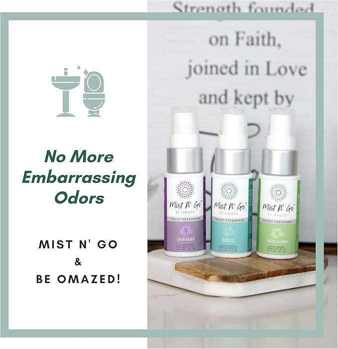 Mist N’ Go by Omaze Travel Bathroom Spray for Toilet Spray Odor Eliminator - Travel Toilet Spray for Bathroom Air Freshener Spray for Bathroom Deodorizer - Breeze Travel Size (1oz x5)