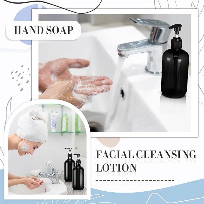 Tessco for you 12 Pack Black Soap Dispenser Empty Plastic Pump Bottles Dispenser Refillable Shampoo Container for Hand Sanitizer Soap Lotion Body Wash Conditioner Bathroom Kitchen Travel(16.9 oz)