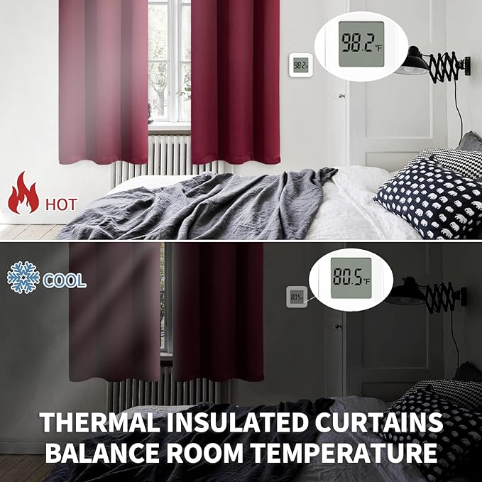 BGment Short Burgundy Blackout Curtains 36 Inches Length for Kitchen Window Over Sink - Half Window Drapes with Rod Pocket Privacy for Cafe Bathroom, 34 x 36 Inch, 2 Panels