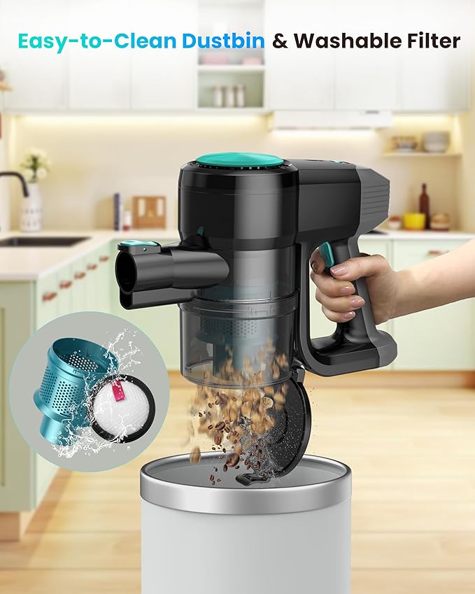 N3T Cordless Vacuum Cleaner,Wireless Stick Vacuum with 40mins Runtime,Self-Standing,Anti-Tangle Brush,Rechargeable Lightweight Vacuum Cleaner for Home,Hardwood Floor,Pet Hair, Carpet-Green
