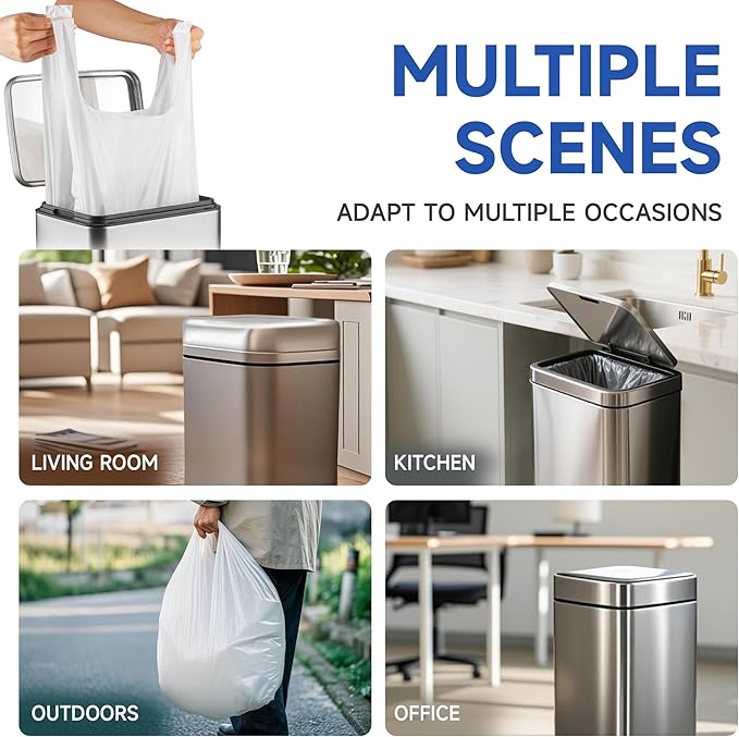 Small Trash Bags with Handles 13 Gallon 80 Count White - Ocean Plastic Upcycling - Plastic Garbage Bags, Can Bin & Waste Basket Liner for Kitchen, Bathroom, Office and Pets