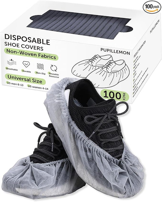 100Pcs(50 Pairs) Non-Woven Shoe Covers Disposable Non Slip for Indoors, Breathable | Durable | Boot Covers, Fits Up to Size 13 US Men (Gray)