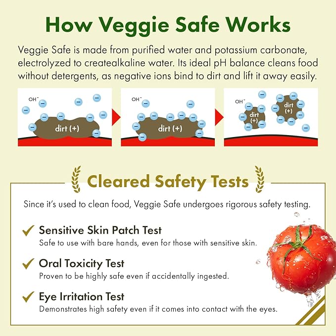 "Veggie Safe" Food Cleaning Solution Spray (400ml / 13.5 fl oz), 1 BottlePerfect for Removing Pesticides from Vegetables, Neutralizing Odors from Seafood, Washing Rice, and Wiping Kitchen Surfaces