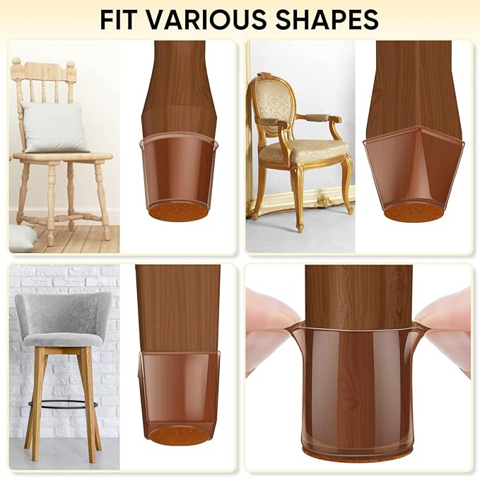 BALEINE 32 Pack Silicone Chair Leg Floor Protectors, Stool Leg Protectors Cap, Non-Slip Chair Leg Caps for Hardwood Floors (Brown & Large, 32 Pack)
