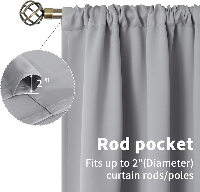 BGment Short Room Darkening Curtains 40 Inches Long for Kitchen - Rod Pocket Thermal Insulated Blackout Curtain Drapes for Small Bedroom Window, 42 x 40 Inch, 2 Panels, Light Grey