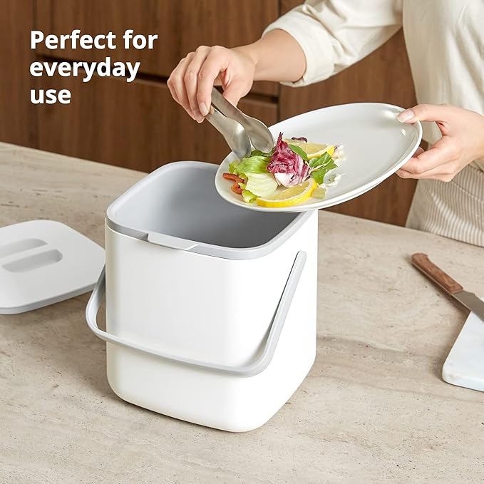 Blue Ginkgo Kitchen Compost Bin [5L / 1.32 GAL] – Filter-Free, Odor-Tight Countertop Food Waste Pail with Handles (Made in Korea, Gray)