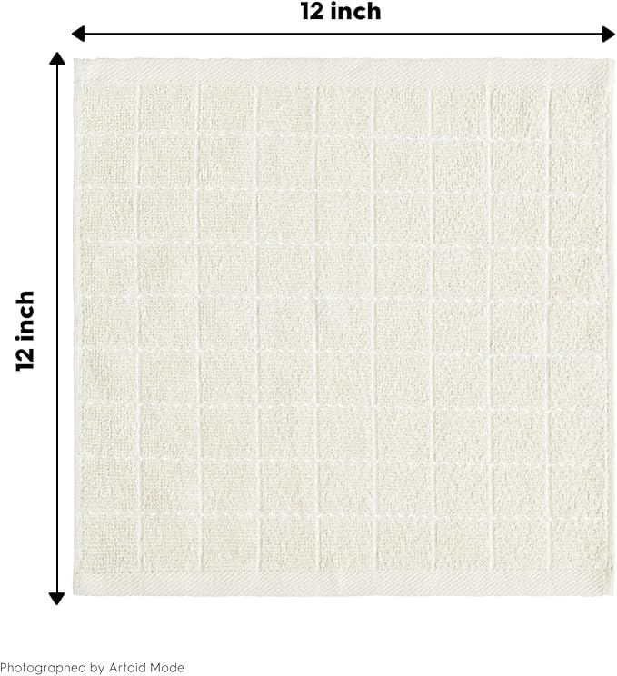 Artoid Mode Checkered Designed Cotton Beige Terry Kitchen Dish Cloths, 12x12 Inch Soft Absorbent Quick Drying Cleaning Kitchen Rags Set of 6